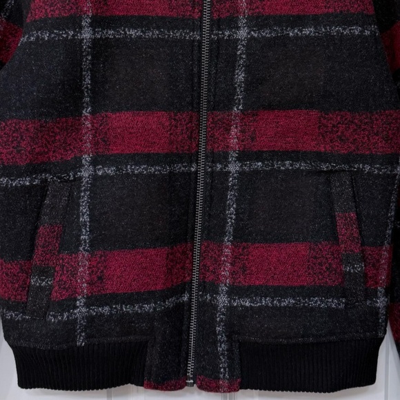 Calvin Klein Plaid Sherpa Jacket Wool Blend Chore Coat Women M Tango Red New - Picture 5 of 11